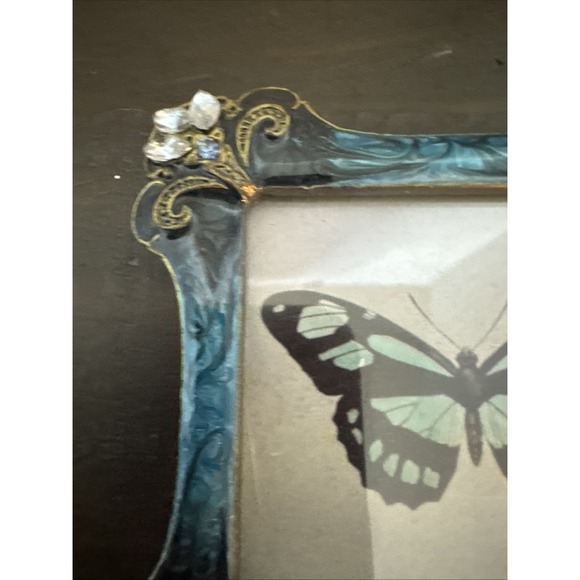 Blue Green Enamel & Clear Rhinestone Square Picture Frame 2 1/2" x 2 1/2" - Picture 3 of 8